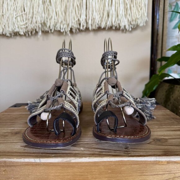 Sam Edelman Gretchen Gray Silver Ankle Wrap Tassel Gladiator Flat Sandal Size 7 - Picture 5 of 17